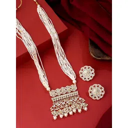 Yellow Chimes Gold-Plated Kundan Studded & Pearl Beaded Long Jewellery Set-picture-14