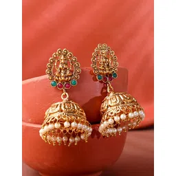 Yellow Chimes Gold Plated Pearl Hanging Dome Designed Traditional Jhumka Earrings-picture-22