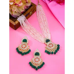 Yellow Chimes Gold-Plated Stone-Studded & Beaded Jewellery Set-picture-25