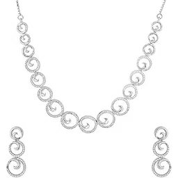 yellow chimes Jewellery Set for Women and Girls American Diamond Jewellery Set | Rosegold Rhodium Plated AD Necklace Set for Women | Birthday Gift for Girls & Women-picture-17