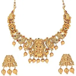 yellow chimes Jewellery Set for Women and Girls Gold Temple Jewellery Set for Women Traditional | Gold Plated Choker Necklace Set | Antique Jewellery | Birthday Gift for girls and women Anniversary Gift for Wife-picture-37