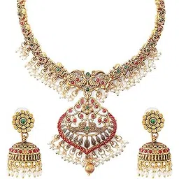 yellow chimes Jewellery Set for Women and Girls Temple Jewellery Set for Women Traditional | Gold Plated Necklace Set | Studded Stone Antique Jewellery | Birthday Gift for girls and women Anniversary Gift for Wife-picture-38