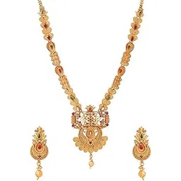 yellow chimes Jewellery Set For Women | Golden Necklace Set for Women | Traditional Long Gold Plated Jewellery Set for Girls | Birthday Gift for Girls & Women Anniversary Gift for Wife-picture-28