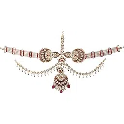 yellow chimes Maangtikka Daamini for Women Gold Plated Kundan Studded Meenakari Touch Multilayer White Beads Chain Designed Daamini Maangtikka for Women and Girls-picture-15