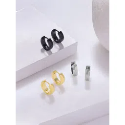 Yellow Chimes Men Set Of 3 Contemporary Studs Earrings-picture-18