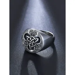 Yellow Chimes Men Silver-Toned Black Stainless Steel Finger Ring-picture-36