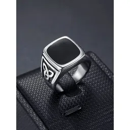 Yellow Chimes Men Stone Studded Stainless Steel Square Finger Ring-picture-32