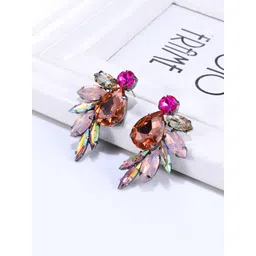 Yellow Chimes Multicolor Crystal Studded Tear Drop Earrings-picture-31