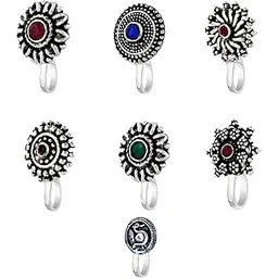 yellow chimes Nose Pin for Women and Girls | Traditional Silver Oxidised Nose Pin Without Piercing | German Silver Nose Pin Set | Floral Shaped Nosepin Combo | Accessories Jewellery for Women | Birthday Gift for Girls and Women Anniversary Gift for Wife-picture-36