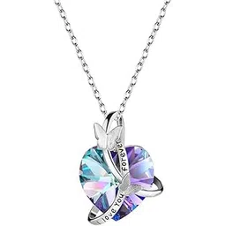 yellow chimes Pendant for Women and Girls Blue Crystal Pendant Silver Toned Crystal Heart Butterfly Pendent Chain for Girls | Birthday Gift for girls Anniversary Gift for Wife (Purple Heart Pendant)-picture-49
