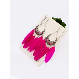 Yellow Chimes Pink Feather Shaped Drop Earrings-picture-41