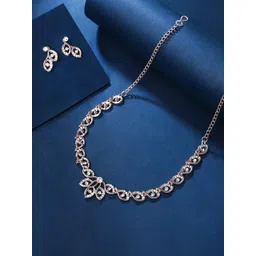 Yellow Chimes Pink Gold-Plated White Stone Necklace Set-picture-36