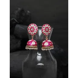 Yellow Chimes Pink Meenakari Jhumka Earrings-picture-23