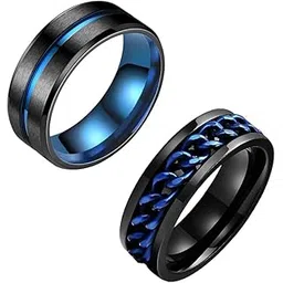 yellow chimes Rings for Men Combo of 2 Pcs Rings Stainless Steel Blue Black Band Finger Ring for Men and Boys.-picture-15