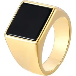 yellow chimes Rings for Men gold plated Black colored in Center Metal Stainless Steel Band Style Ring for men and Boys-picture-18