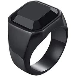 yellow chimes Rings for Men Stainless Steel Black Ring Square Shaped Crystal Black Steel Ring for Men and Boys.-picture-33
