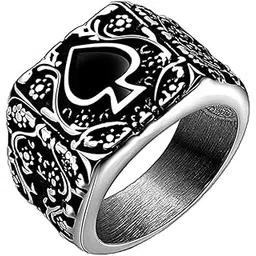 yellow chimes Rings for Men Stainless Steel Silver Black Spade Design Oxidised Ring for Men and Boys.-picture-34