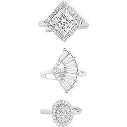 yellow chimes Rings for Women and Girls American Diamond Ring | Silver Tone Combo of 3 Pcs White AD Studded Adjustable Ring for Women | Birthday Gift For girls and women Anniversary Gift for Wife-picture-42