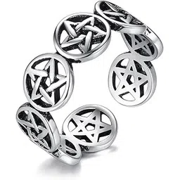 yellow chimes Rings for Women Silver Toned Star Symbol Ring Steel Adjustable Finger Ring for Men and Women.-picture-41