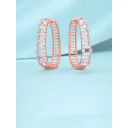 Yellow Chimes Rose Gold Plated AD Studded Contemporary Half Hoop Earrings-picture-13