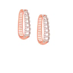 Yellow Chimes Rose Gold Plated AD Studded Contemporary Half Hoop Earrings image 5