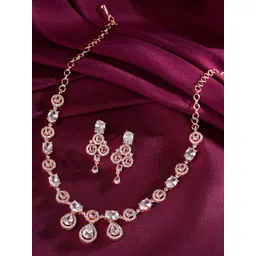 Yellow Chimes Rose Gold-Plated AD Studded Jewellery Set image 1