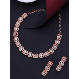 Yellow Chimes Rose Gold-Plated American Diamond Studded Contemporary Jewellery Set-picture-38