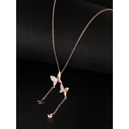 Yellow Chimes Rose Gold-Plated & White CZ-Studded Butterfly Drop Charm Pendant with Chain-picture-36