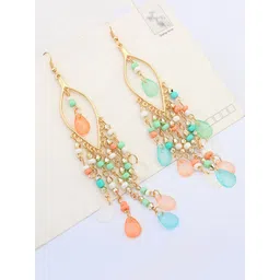 Yellow Chimes Rose Gold-Plated Gold-Toned & Peach-Coloured Contemporary Drop Earrings-picture-23