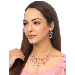 Yellow Chimes Rose Gold-Plated Pearl Studded Jewellery Set-picture-35