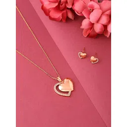 Yellow Chimes Rose Gold-Plated White Stone Studded Pendant Set-picture-40