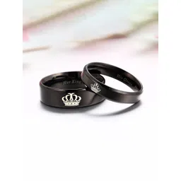 Yellow Chimes Set Of 2 Black Stainless Steel Couple Finger Rings-picture-29