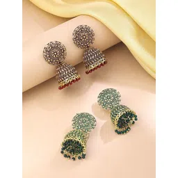 Yellow Chimes Set Of 2 Contemporary Jhumkas Earrings-picture-15