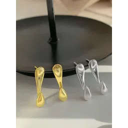 Yellow Chimes Set of 2 Gold & Silver Plated Contemporary Drop Earrings-picture-32