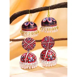Yellow Chimes Set of 2 Gold Plated Beaded Jhumkas-picture-18