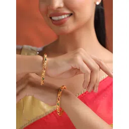 Yellow Chimes Set Of 2 Gold Plated Stone-Studded Broad Bangles-picture-24