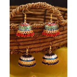 Yellow Chimes Set of 2 Multicolored  Meenakari Jhumka Earrings-picture-38