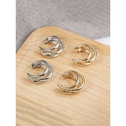 Yellow Chimes Set of 2 pairs  silver and gold triple layered hoop earrings-picture-41