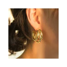 Yellow Chimes Set of 2 pairs silver and gold triple layered hoop earrings-picture-10
