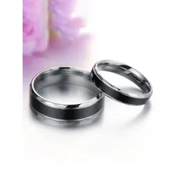 Yellow Chimes Set Of 2 Platinum-Plated Black & Silver-Toned Stainless Steel Couple Finger Rings-picture-27
