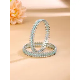 Yellow Chimes Set Of 2 Rhodium-Plated American Diamond-Studded Bangles-picture-32