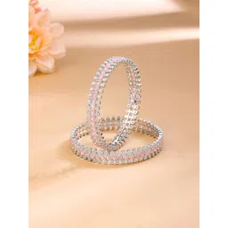 Yellow Chimes Set Of 2 Rhodium-Plated American Diamond-Studded Bangles-picture-40