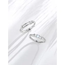 Yellow Chimes Set of 2 Silver-Plated & White Crystal-Studded Adjustable Couple Finger Ring-picture-14