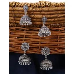 Yellow Chimes Set of 2 Silver-Plated Contemporary Jhumkas Earring-picture-25