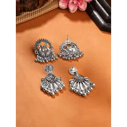 Yellow Chimes Set Of 2 Silver Plated Oxidized Drop Earrings-picture-35