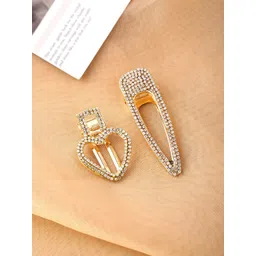 Yellow Chimes Set of 2 Women Gold Plated Crystal Embellished Alligator Hair Clip-picture-17