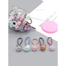 Yellow Chimes Set of 20 Girls Blue & Pink Ponytail Holders with Teddy Bear Storage Box-picture-52