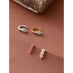 Yellow Chimes Set Of 4 Gold-Plated & Silver-Plated AD-Studded Nosepins-picture-17