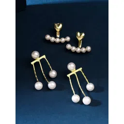 Yellow Chimes Set Of 4 Gold Plated Pearls Studded Contemporary Drop Earrings image 1