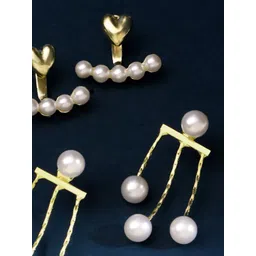 Yellow Chimes Set Of 4 Gold Plated Pearls Studded Contemporary Drop Earrings image 3